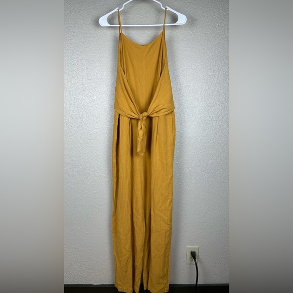 Paper Crane Yellow Linen Jumpsuit, Tie Front Jumper Size Large, Mustard Yellow - Picture 6 of 14